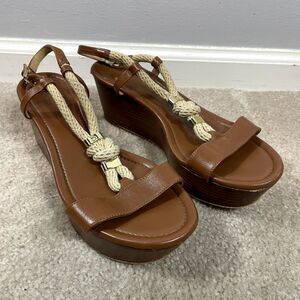 Michael Kors Brown Beachy Platform Heel Sandal Rope Straps Vacation Summer 9M